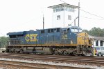 CSX 838 beside the tower